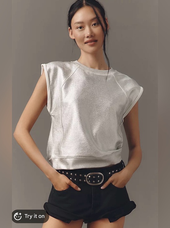Pilcro Tops - Pilcro Silver Metallic Muscle Tee